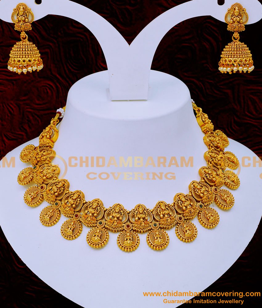 Lakshmi Necklace with Jhumkas Antique Jewellery Set for Marriage