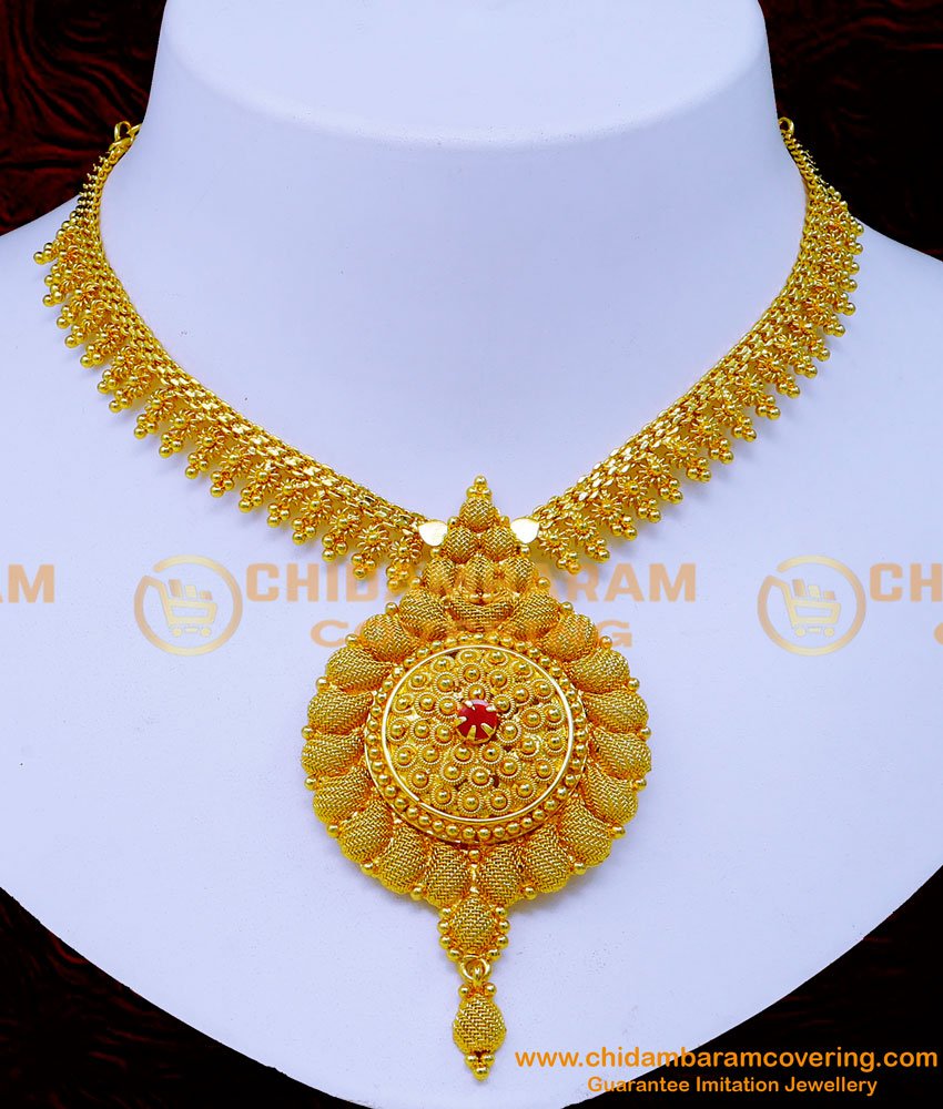 New Model Single Stone 1 Gram Gold Necklace Online