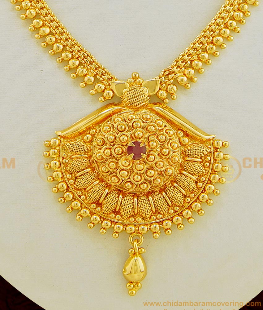 NLC639 - Bridal Wear Pure Gold Plated Gold Design Ruby Stone Necklace Buy Online