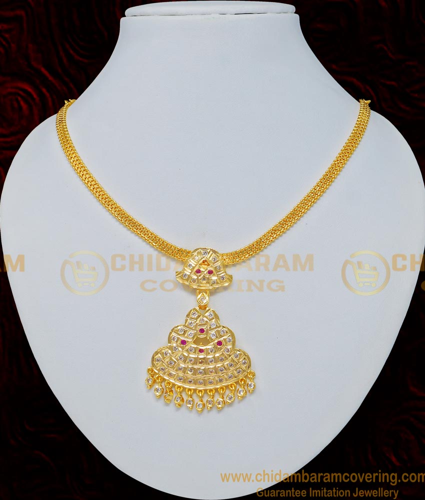 NLC689 - Pure Gold Plated Gold Color Impon Guaranteed Stone Attigai Necklace 