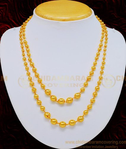 NLC716 - Elegant Design Solid Shiny Golden Balls Double Layer Necklace Designs