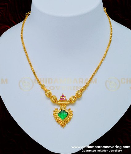 Nlc782 - Simple Single Kerala Green Palakka Necklace One Gram Gold Jewelry Online