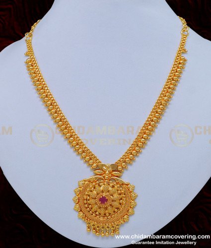 NLC851 - One Gram Gold Guarantee Necklace Ruby Stone Necklace Imitation Jewelry Online