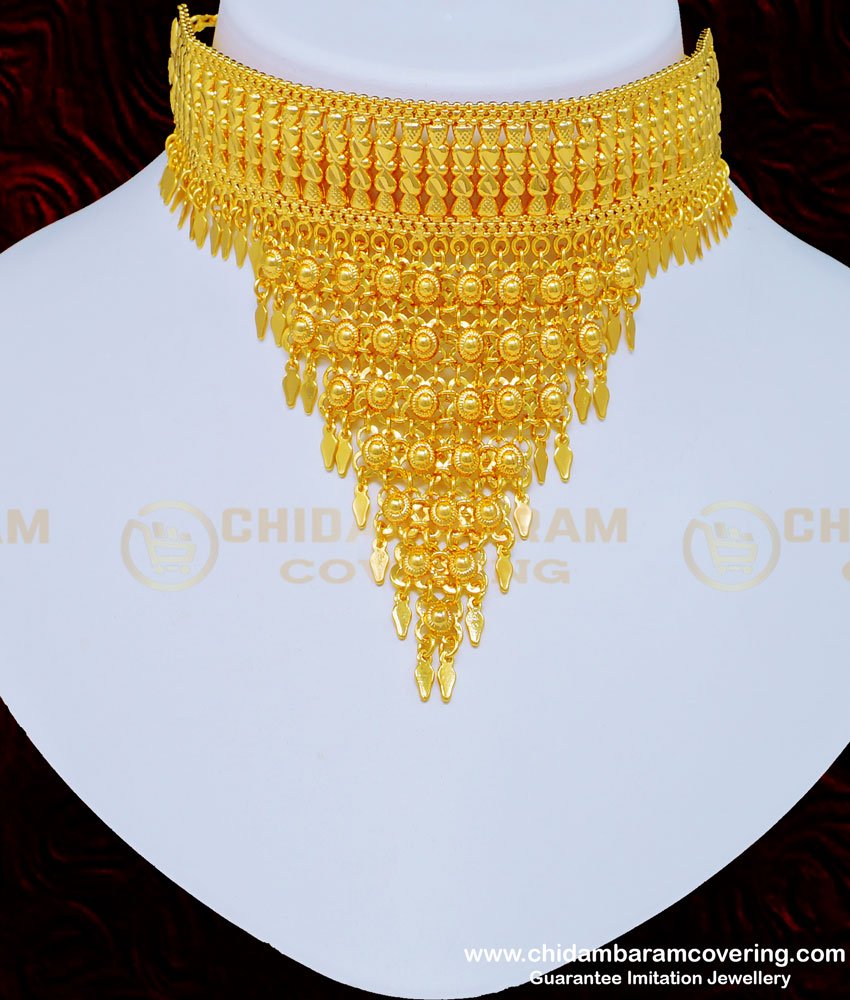 Kaliyoonjal, choker necklace, Kaliyoonjal necklace, Elakkathali choker, one gram gold Kaliyoonjal, one gram gold jewellery, gold plated necklace, 