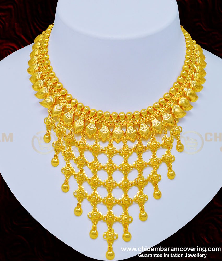 Kaliyoonjal, choker necklace, Kaliyoonjal necklace, Elakkathali choker, one gram gold Kaliyoonjal, one gram gold jewellery, gold plated necklace, 