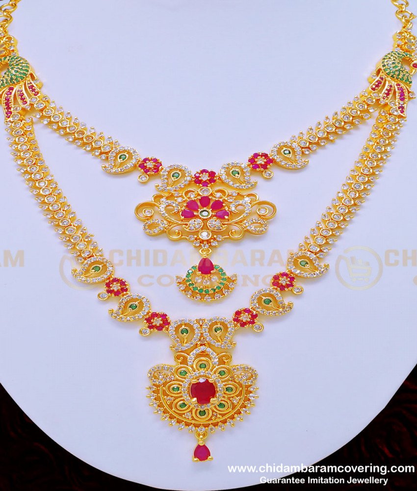 new model necklace, latest necklace with price, covering necklace, Chidambaram covering ,gold plated jewellery, fashion jewellery online, ad stone jewellery, ad stone haram,