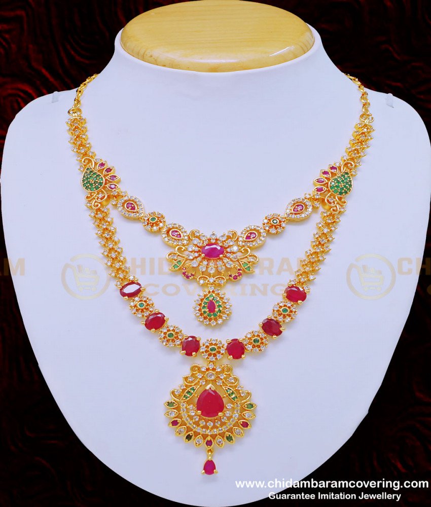 ad stone necklace set online, latest necklace with price, covering necklace, Chidambaram covering ,gold plated jewellery, fashion jewellery online, ad stone jewellery, ad stone haram,