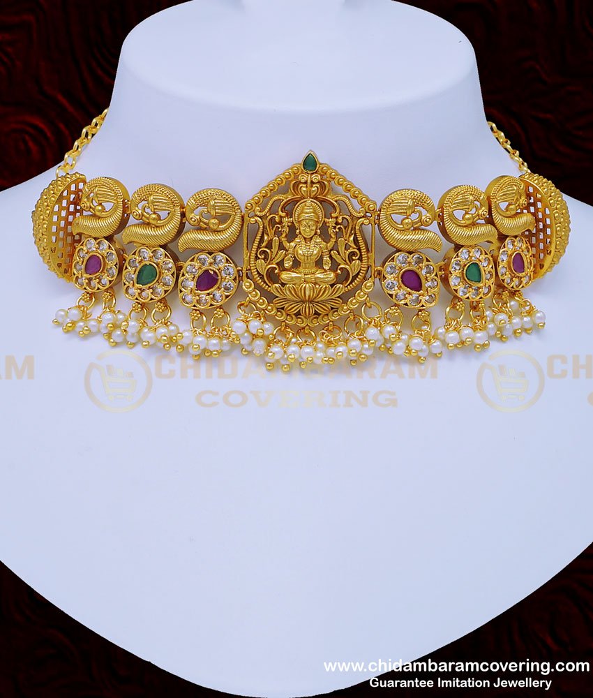 fashion-jewellery-temple-necklace-negas-necklace-nagas-jewellery-temple-jewellery-antique-jewelry,Lakshmi necklace with price, 