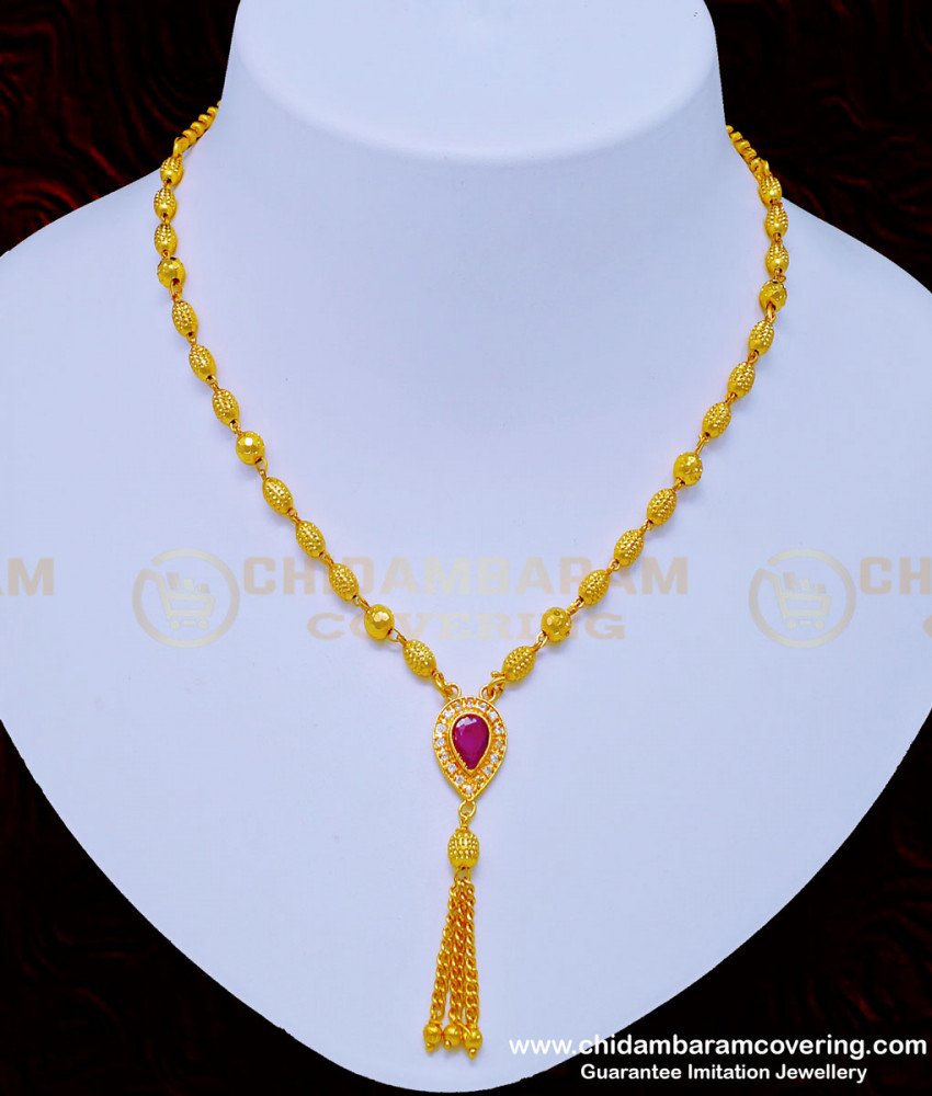 one gram gold jewellery, one gram gold necklace, gold covering necklace, gold plated necklace, ball necklace, simple necklace, 