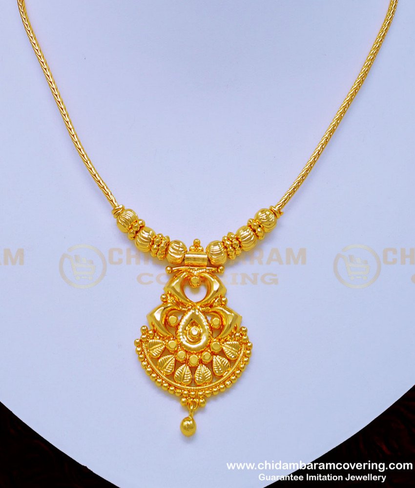 one gram gold jewellery, one gram gold necklace, gold covering necklace, gold plated necklace, ball necklace, simple necklace, necklace in gold, 