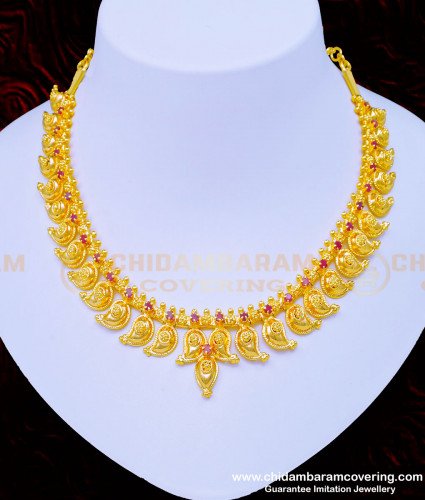 NLC937 - Attractive Ruby Stone Mango Necklace Designs Gold Covering Necklace for Wedding