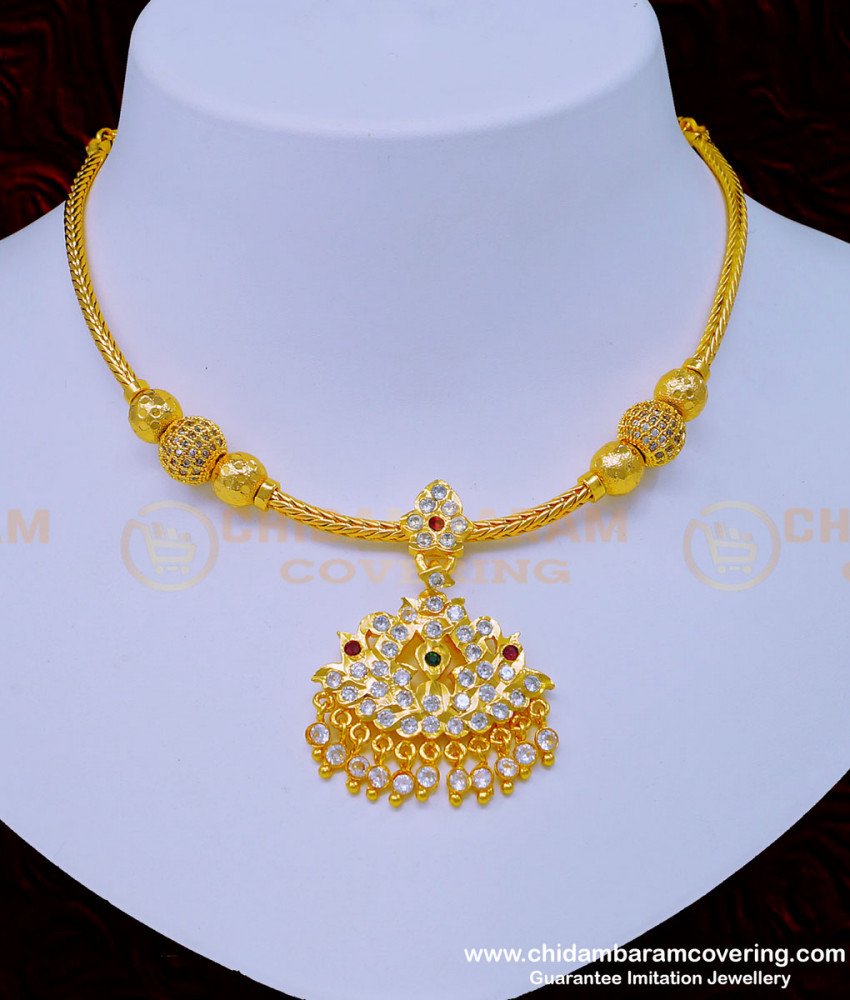 Traditional Indian Fashion Jewelry Online, Chidambaram Gold Covering Necklace, panchadathu jewellery, impon jewellery online, impon necklace,  