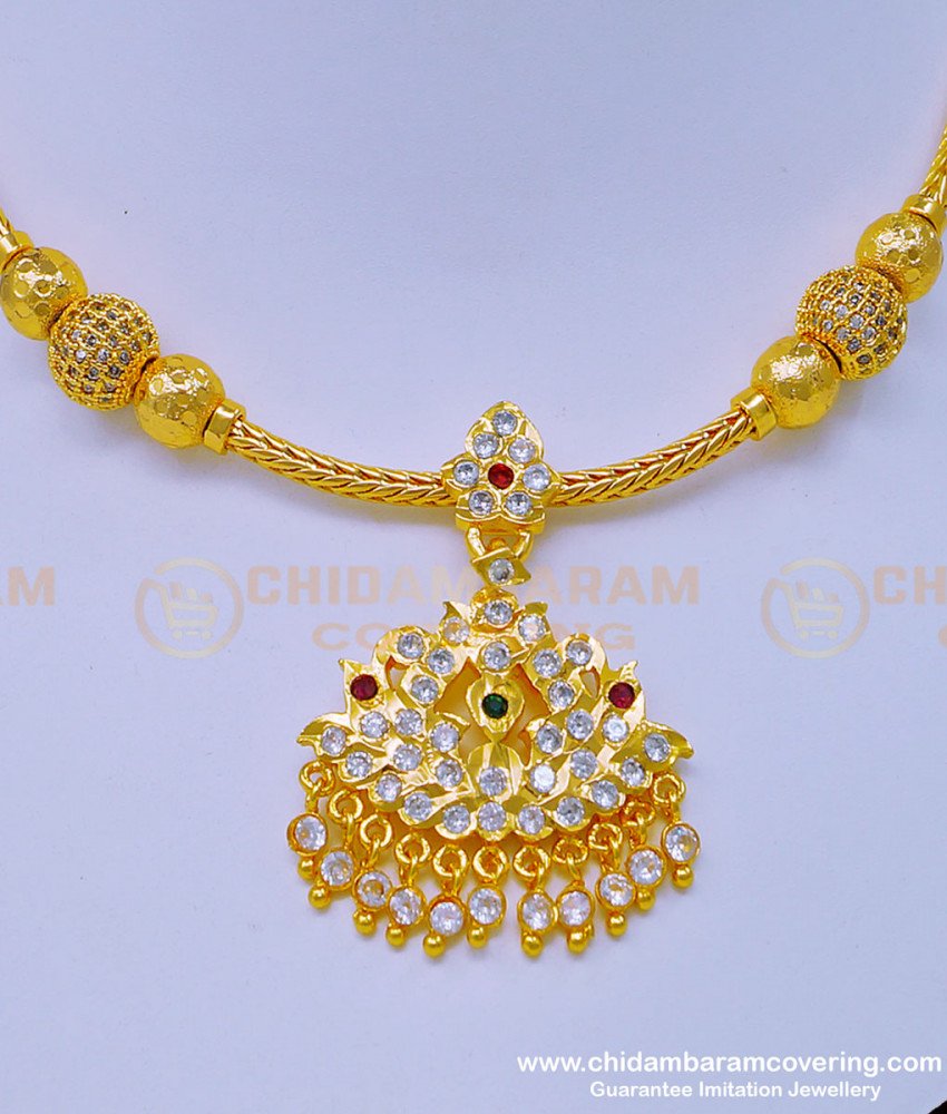 Traditional Indian Fashion Jewelry Online, Chidambaram Gold Covering Necklace, panchadathu jewellery, impon jewellery online, impon necklace,  