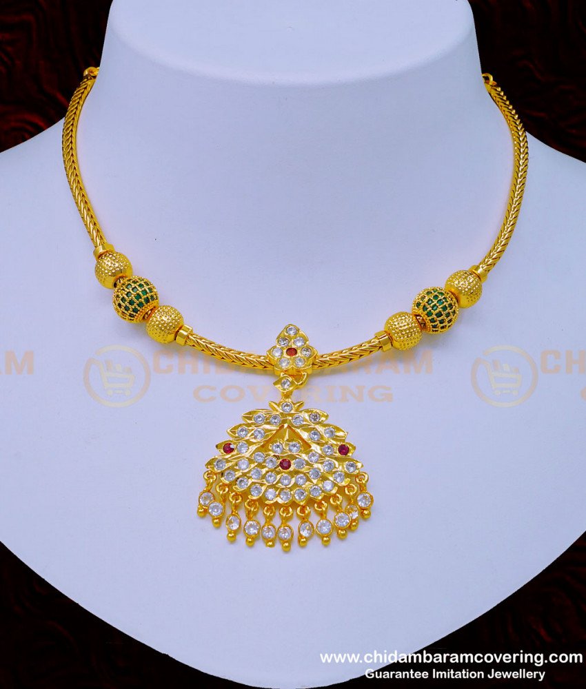 Traditional Indian Fashion Jewelry Online, Chidambaram Gold Covering Necklace, panchadathu jewellery, impon jewellery online, impon necklace,  