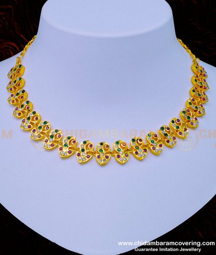 NLC962 - Latest Collection Impon Multi Stone Wedding Jewellery Choker Necklace Online