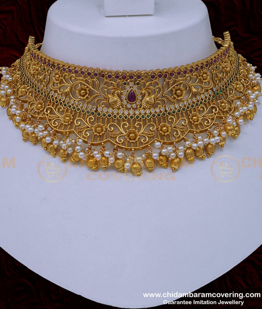 fashion-jewellery-temple-necklace-negas-necklace-nagas-jewellery-temple-jewellery-antique-jewelry,Lakshmi necklace with price, Antique jewellery,