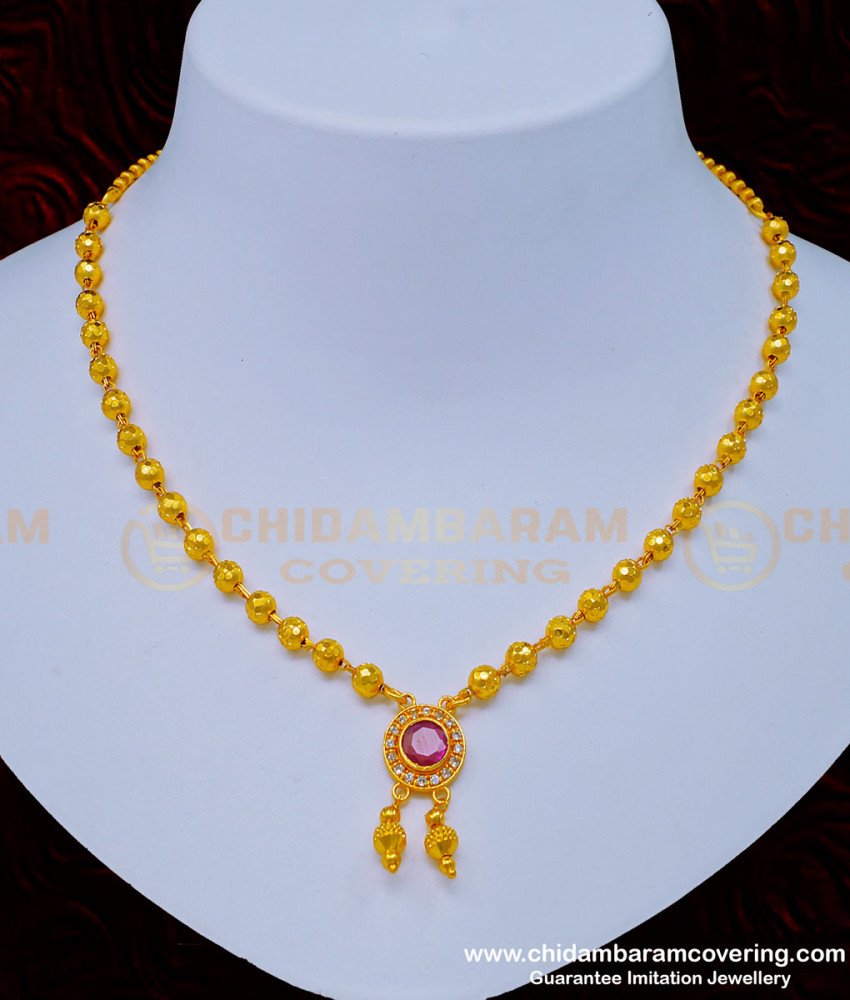 one gram gold jewellery, one gram gold necklace, gold covering necklace, gold plated necklace, ball necklace, simple necklace, gold beads necklace, 