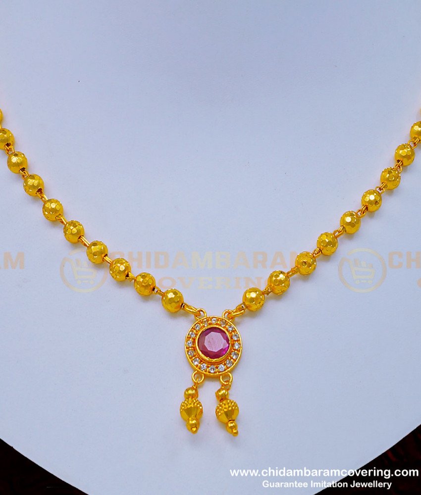 one gram gold jewellery, one gram gold necklace, gold covering necklace, gold plated necklace, ball necklace, simple necklace, gold beads necklace, 