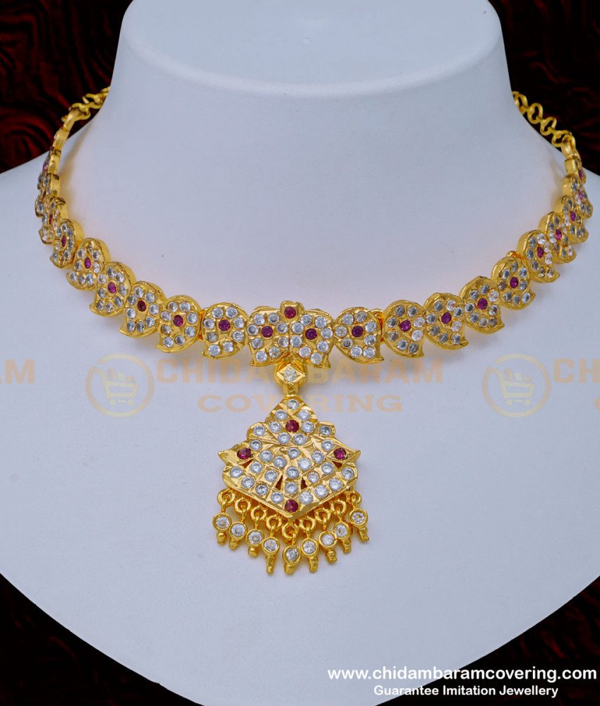 NLC991 - Impon Gold Attigai Design Full Mango Design Impon Attigai Necklace for Wedding