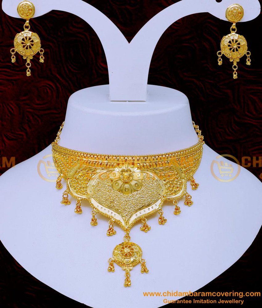  traditional choker necklace online, simple choker necklace, choker necklace set,1 gm Gold Choker designs, 1 Gram Gold Choker Sets