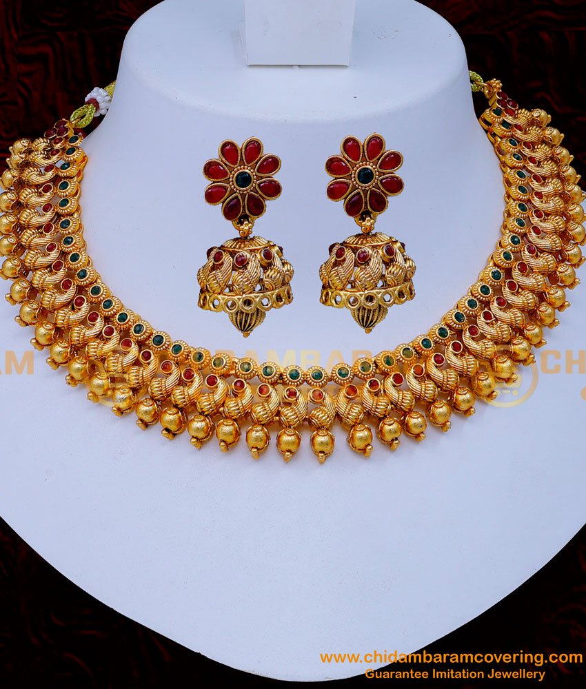 Antique necklace, Antique Choker Necklace Artificial, indian antique jewellery online shopping, Gold Antique choker Set, Antique Choker Set online,