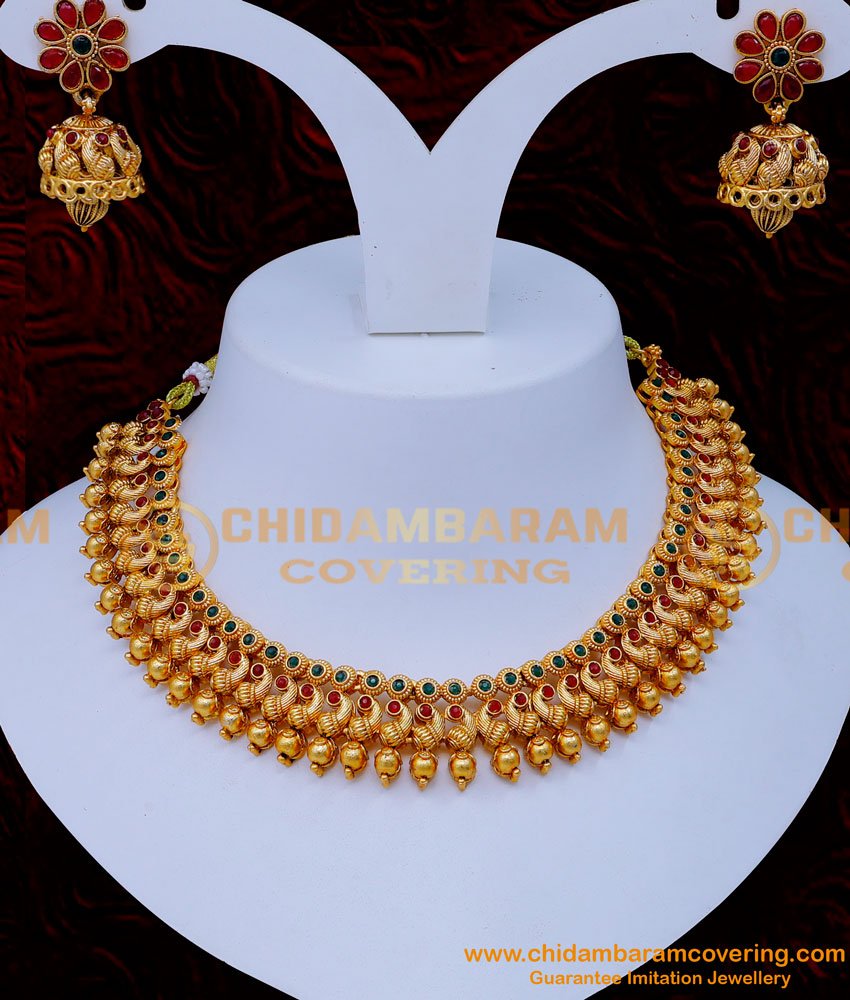 Antique necklace, Antique Choker Necklace Artificial, indian antique jewellery online shopping, Gold Antique choker Set, Antique Choker Set online,