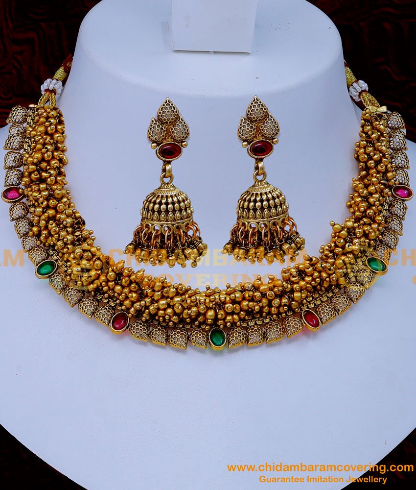 Antique necklace, Antique Choker Necklace Artificial, antique gold bridal jewellery set, Gold Antique choker Set, Antique Choker Set online,