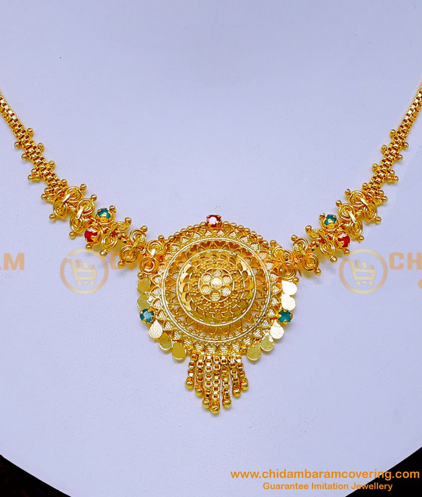 1 gram gold necklace design, stone necklace design, gold plated necklace for wedding, imitation jewelry, bridal necklace, traditional necklace, south indian necklace, traditional stone necklace designs