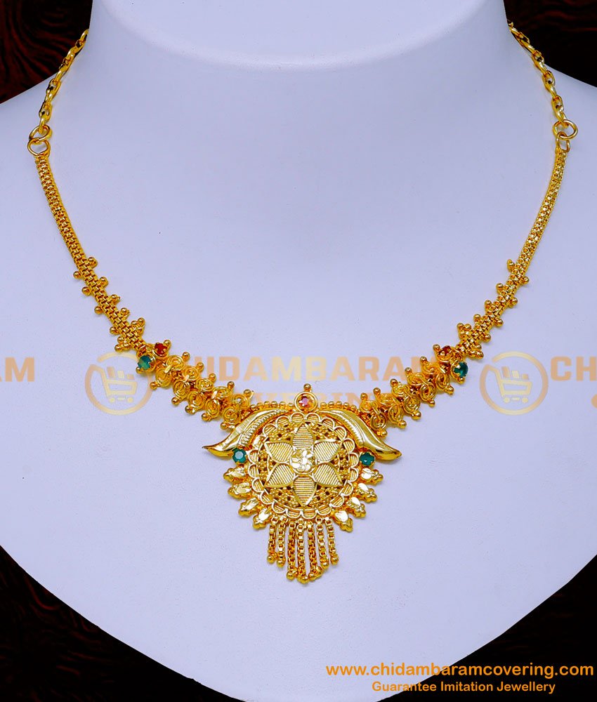 1 gram gold necklace design, stone necklace design, gold plated necklace for wedding, imitation jewelry, bridal necklace, traditional necklace, south indian necklace, traditional stone necklace designs