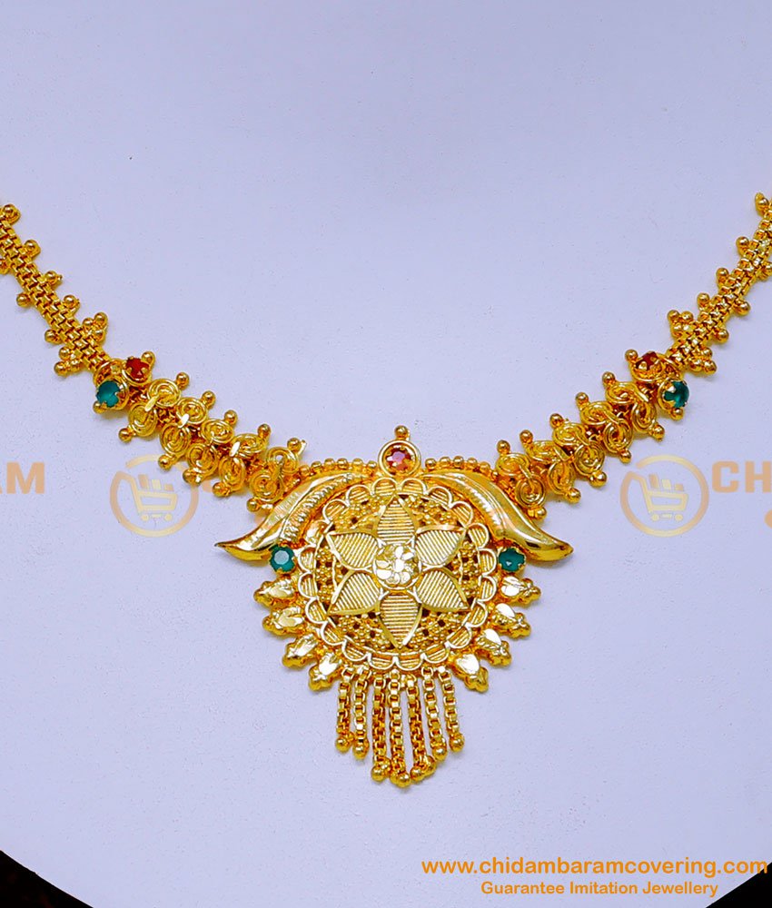 1 gram gold necklace design, stone necklace design, gold plated necklace for wedding, imitation jewelry, bridal necklace, traditional necklace, south indian necklace, traditional stone necklace designs