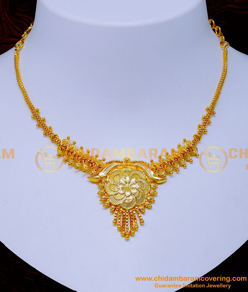 1 gram gold necklace design, gold necklace design, gold plated necklace, simple necklace design, bridal jewellery set below 500,1 gram gold plated jewellery, modern design gold necklace