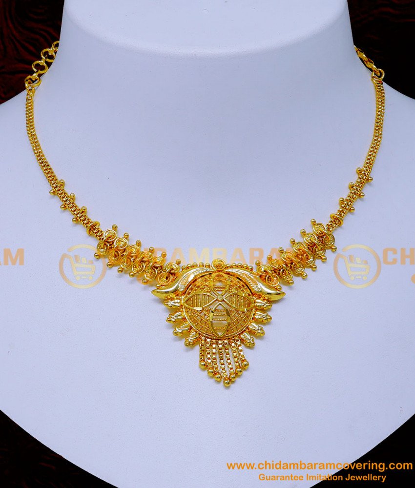 1 gram gold necklace design, gold necklace design, gold plated necklace, simple necklace design, 1 gram gold plated jewellery, wholesale one gram gold jewellery