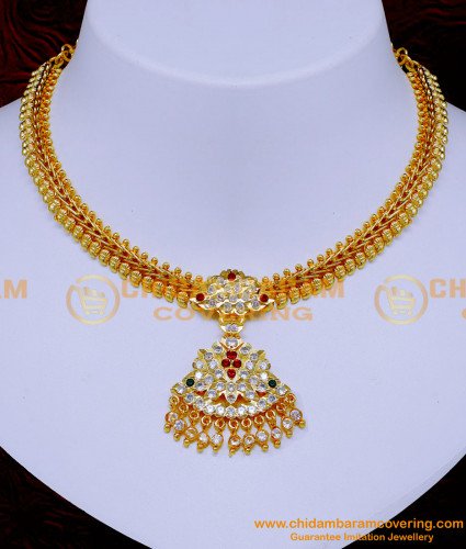 NLC1367 - Traditional Gold Attigai Mango Design Necklace Model