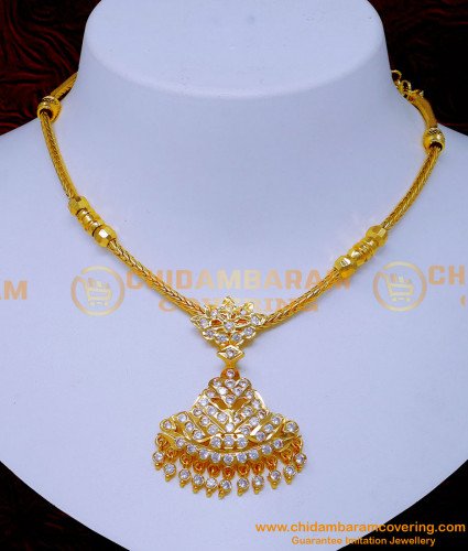 NLC1430 - Real Gold Design White Stone Addigai Necklace Designs