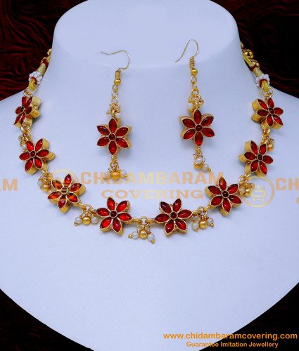 NLC1449 - New Flower Model Double Colour Antique Necklace Designs