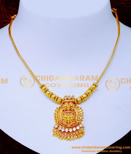 NLC1498 - Latest Light Weight White Stone Lakshmi Necklace Design