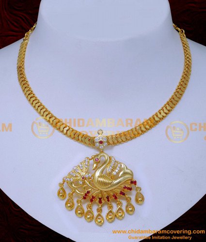 NLC1518 - Latest Gold Plated Peacock Model Impon Jewellery Necklace