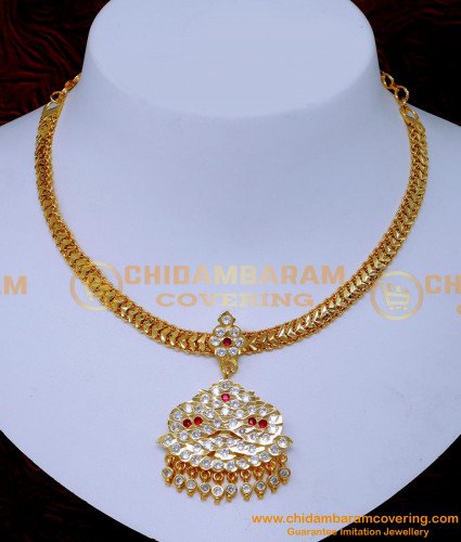 NLC1522 - South Indian Bridal Jewellery Impon Necklace Gold Design