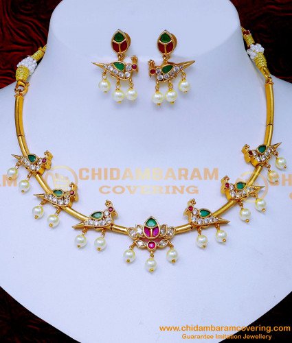 NLC1552 - Unique Antique Gold and Pearl Necklace Choker Set