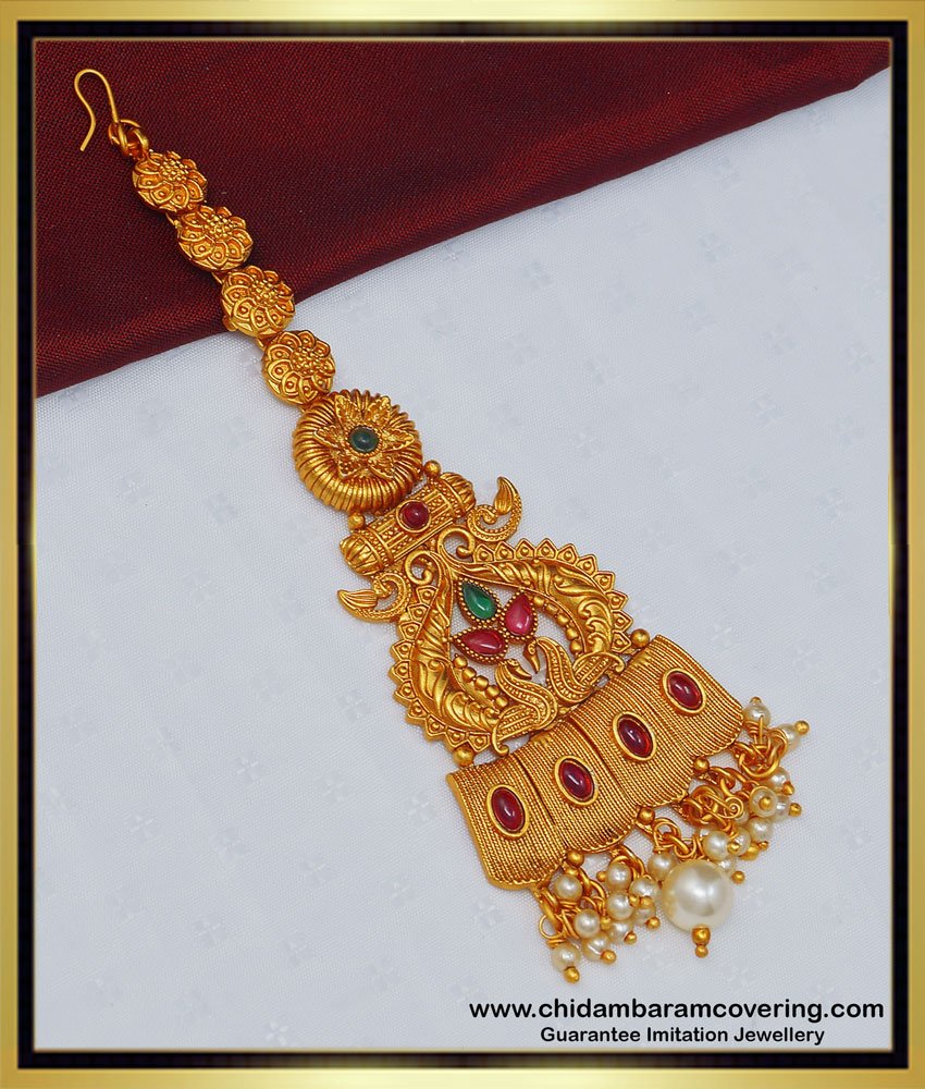 one gram gold jewellery, temple jewellery, antique jewellery, nagas jewellery, indian jewellery,maang tikka gold, nethichutti gold, maang tikka with price,