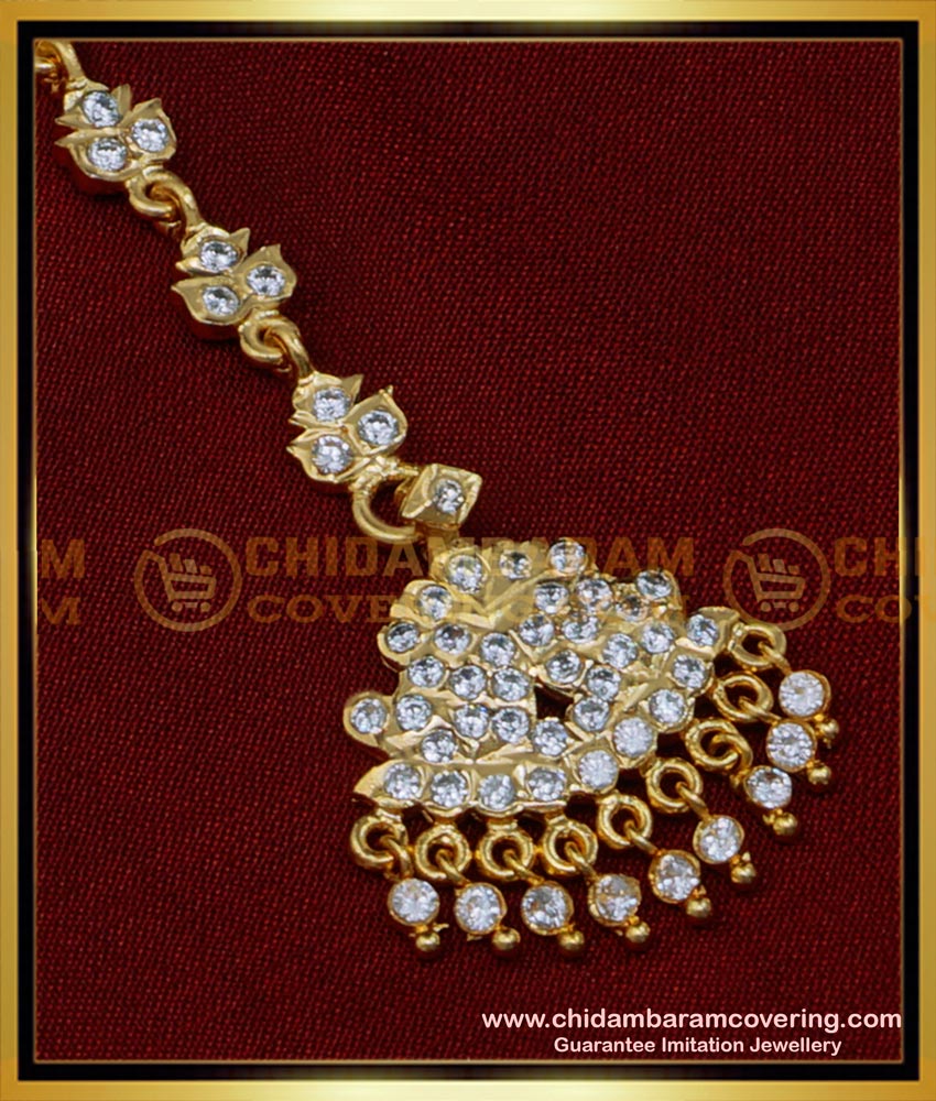 Gold Design White Stone Latest Nethichutti Designs