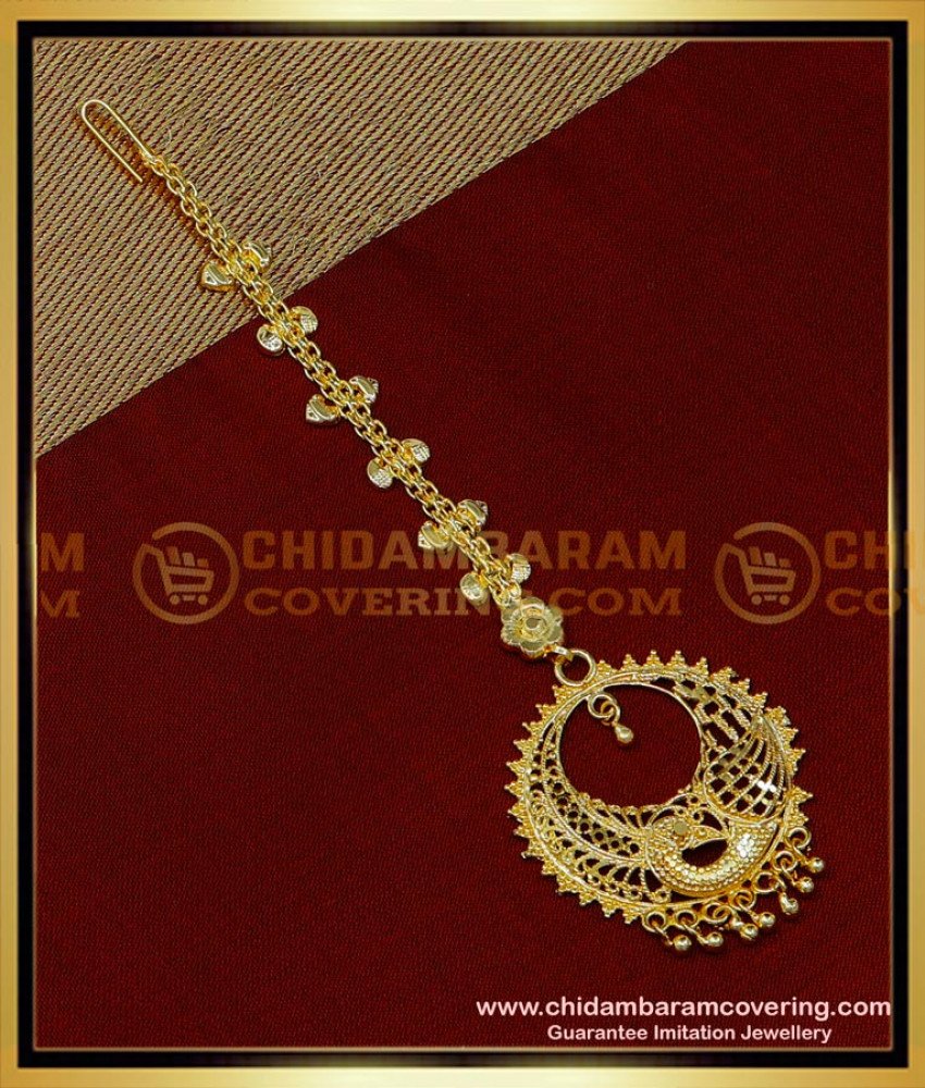  gold plated maang tikka online, bridal maang tikka,1 gram gold maang tikka design, nethi chutti for wedding, Papidi billa For brides