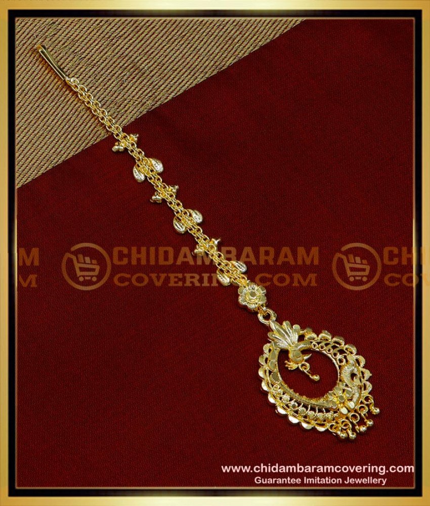  gold plated maang tikka online, bridal maang tikka,1 gram gold maang tikka design, nethi chutti for wedding, Papidi billa For brides