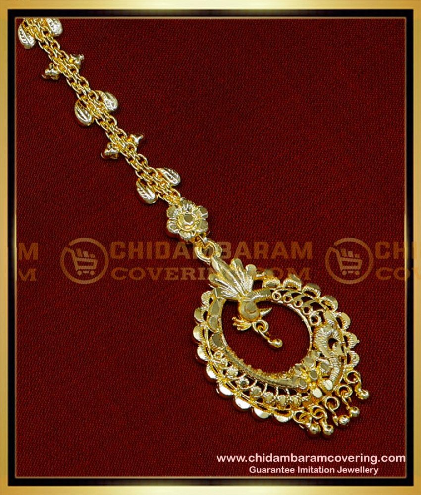  gold plated maang tikka online, bridal maang tikka,1 gram gold maang tikka design, nethi chutti for wedding, Papidi billa For brides