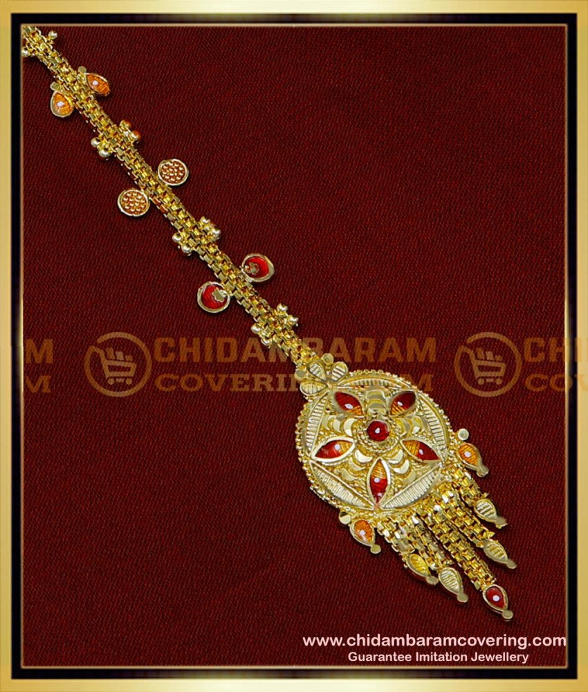  gold plated maang tikka online, gold maang tikka design,1 gram gold maang tikka design, nethi chutti for wedding, Papidi billa For brides