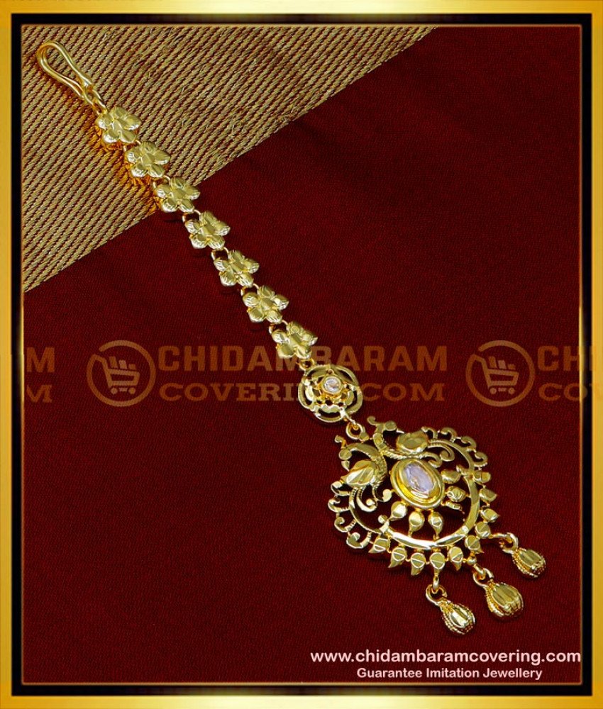  gold plated maang tikka online, bridal maang tikka,1 gram gold maang tikka design, nethi chutti for wedding, Papidi billa For brides