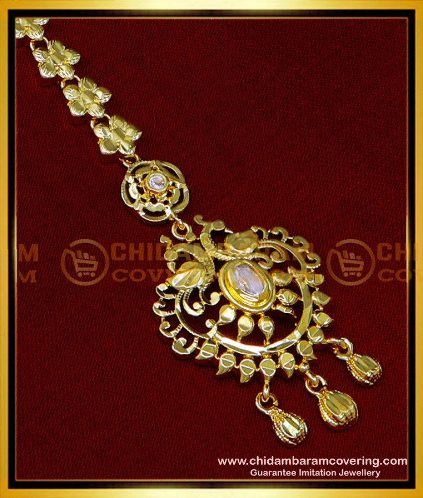  gold plated maang tikka online, bridal maang tikka,1 gram gold maang tikka design, nethi chutti for wedding, Papidi billa For brides