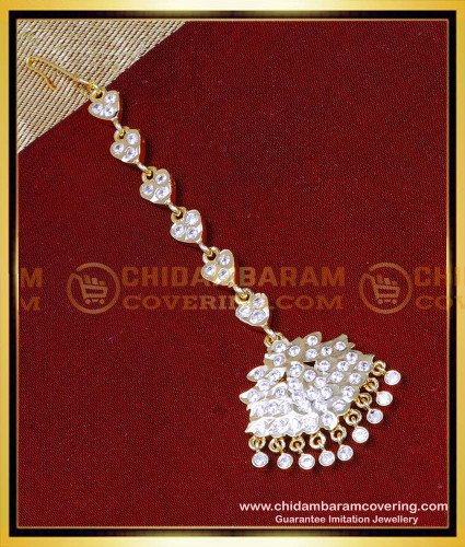 NCT332 - Attractive White Stone Bridal Maang Tikka Gold Latest Designs