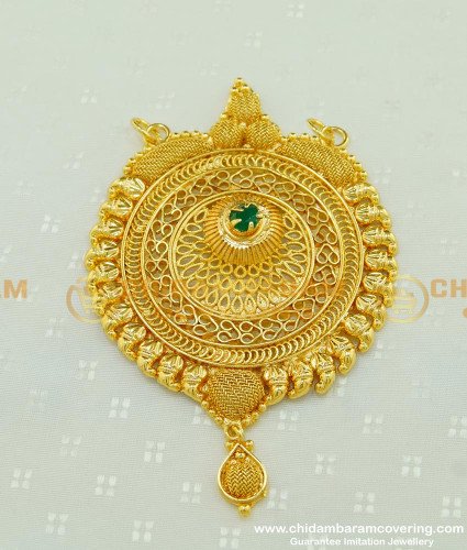 PND044 - Gold Look Emerald Stone Gold Plated Designer Large Gold Pendant Design for Long Chain