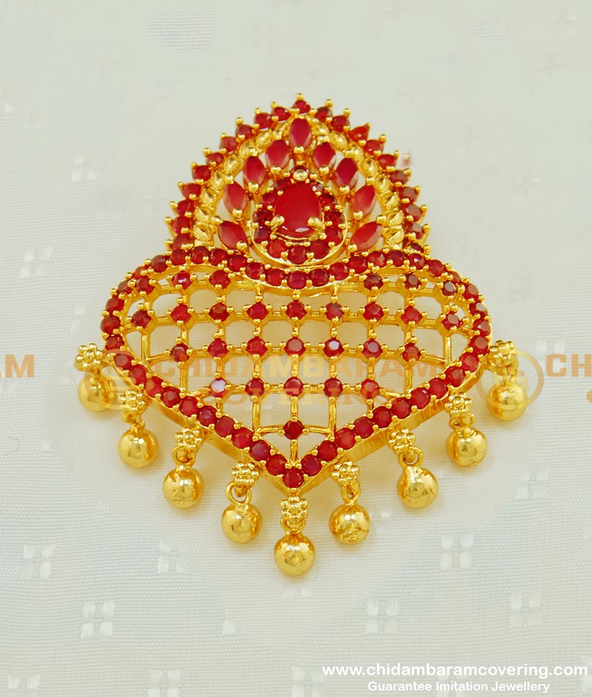 PND049 - New Gold Plated Full Ruby Ad Stone Designer Gold Locket Pendant Design 